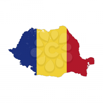 Romania country silhouette with flag on background on white
