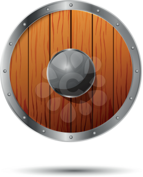 Round medieval shield, cartoon icon isolated on white