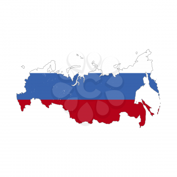 Russia country silhouette with flag on background on white