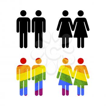 Set of gay couples icons isolated on white