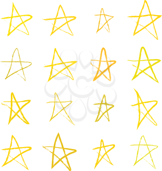 Set of golden hand-drawn stars isolated on white