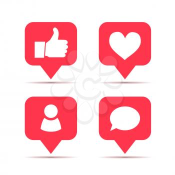 Set of icons for social network. Likes, friends and comments piktogram isolated on white