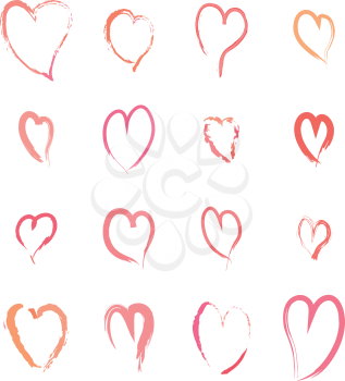 Set of pink hand drawn hearts, isolated on white