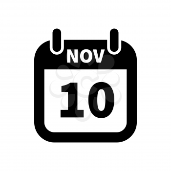 Simple black calendar icon with 10 november date on white