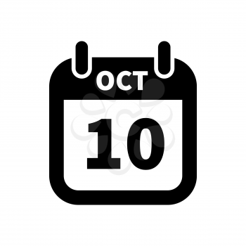 Simple black calendar icon with 10 october date on white