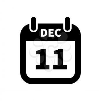 Simple black calendar icon with 11 december date on white