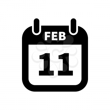 Simple black calendar icon with 11 february date on white