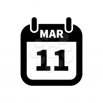 Simple black calendar icon with 11 march date on white