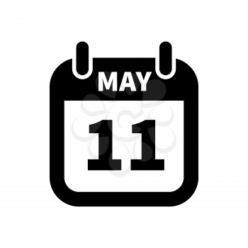 Simple black calendar icon with 11 may date on white