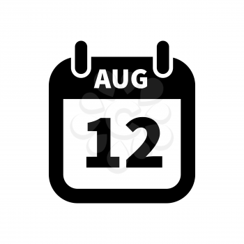 Simple black calendar icon with 12 august date on white