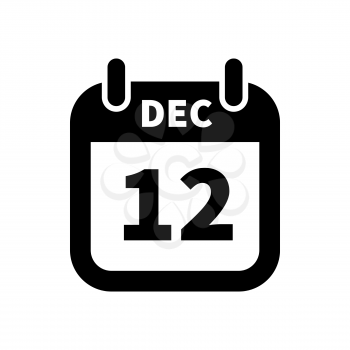 Simple black calendar icon with 12 december date on white