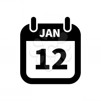 Simple black calendar icon with 12 january date on white