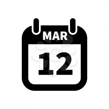 Simple black calendar icon with 12 march date on white