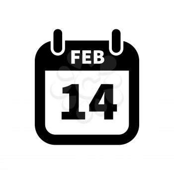 Simple black calendar icon with 14 february date on white