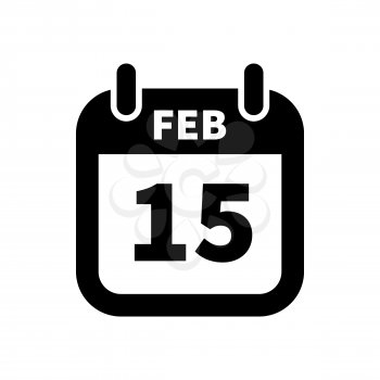 Simple black calendar icon with 15 february date on white