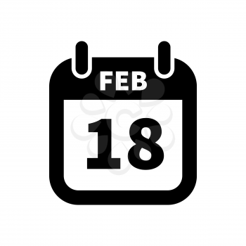 Simple black calendar icon with 18 february date on white
