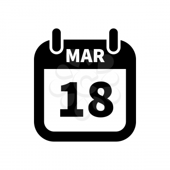 Simple black calendar icon with 18 march date on white