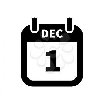Simple black calendar icon with 1 december date on white