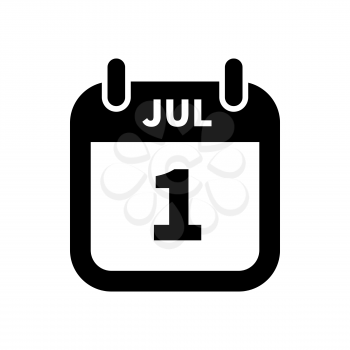 Simple black calendar icon with 1 july date on white
