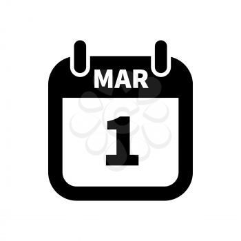 Simple black calendar icon with 1 march date on white
