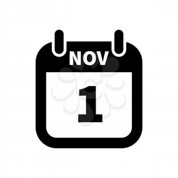 Simple black calendar icon with 1 november date on white
