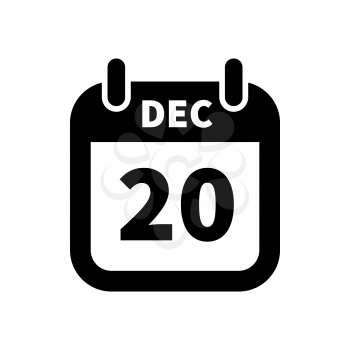 Simple black calendar icon with 20 december date on white