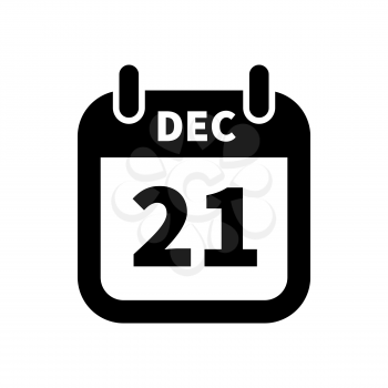 Simple black calendar icon with 21 december date on white