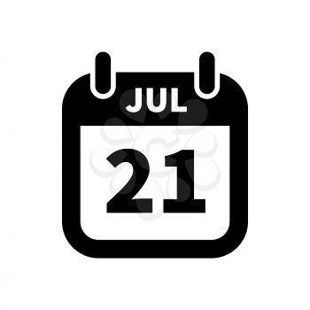 Simple black calendar icon with 21 july date on white