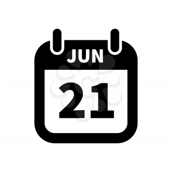 Simple black calendar icon with 21 june date on white