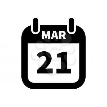 Simple black calendar icon with 21 march date on white