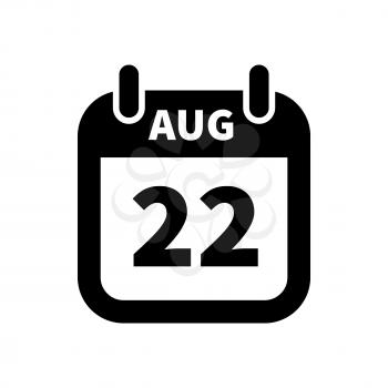 Simple black calendar icon with 22 august date on white