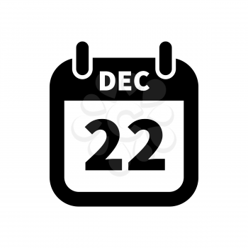 Simple black calendar icon with 22 december date on white