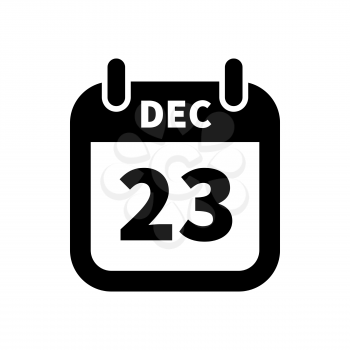 Simple black calendar icon with 23 december date on white