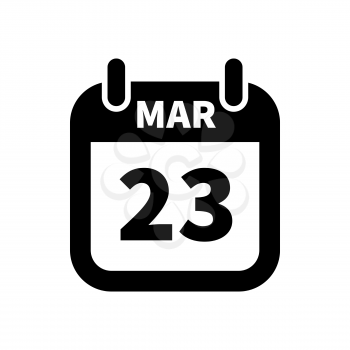 Simple black calendar icon with 23 march date on white