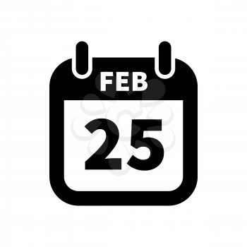 Simple black calendar icon with 25 february date on white