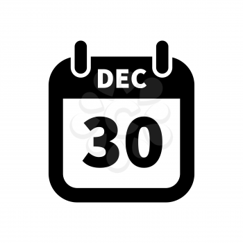 Simple black calendar icon with 30 december date on white