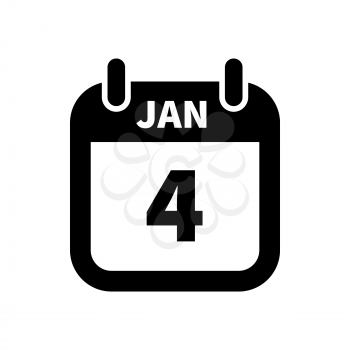 Simple black calendar icon with 4 january date on white