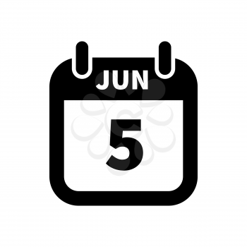 Simple black calendar icon with 5 june date on white