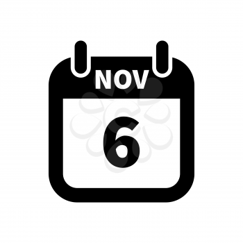 Simple black calendar icon with 6 november date on white