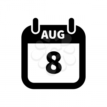 Simple black calendar icon with 8 august date on white