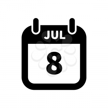 Simple black calendar icon with 8 july date on white