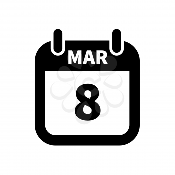 Simple black calendar icon with 8 march date on white