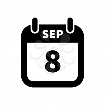 Simple black calendar icon with 8 september date on white