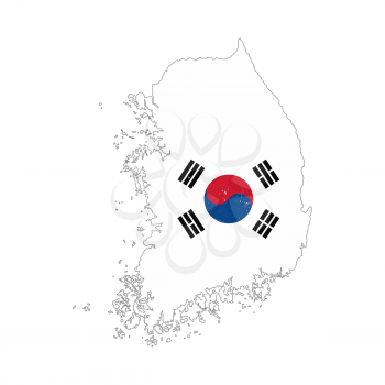 South Korea country silhouette with flag on background on white