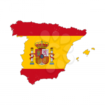 Spain country silhouette with flag on background on white
