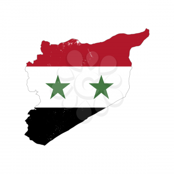 Syria country silhouette with flag on background on white