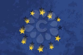 True proportions European Union flag with falling stars and grunge texture