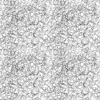 Abstract black messy hatching, freehand doodling seamless pattern on white
