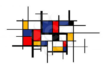 Abstract painting in Piet Mondrian's style, wide artistic background