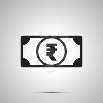 Abstract money banknote with indian rupee sign, simple black icon with shadow